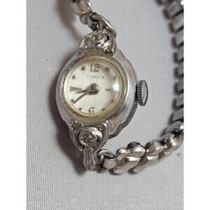 Ladies Vintage Diamond Timex Rhodium Plated Manual Cocktail Watch GF Band